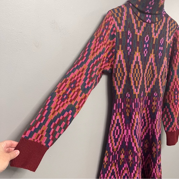 NWOT Farm Rio Tapestry Scarf Sweater Dress Colorful Geometric Design Long Sleeve - Picture 2 of 13